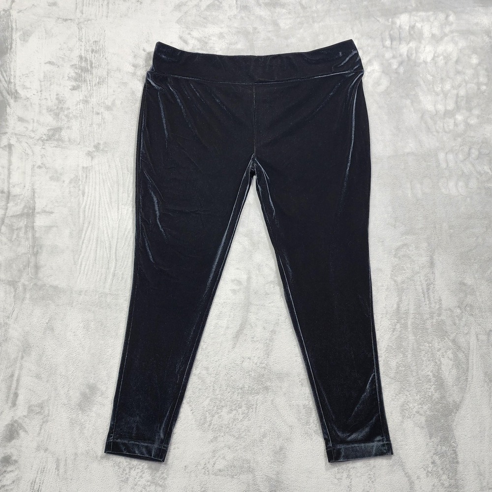 Terra & Sky Leggings Womens 3X Black High Rise Velour Ankle Stretch Pull On